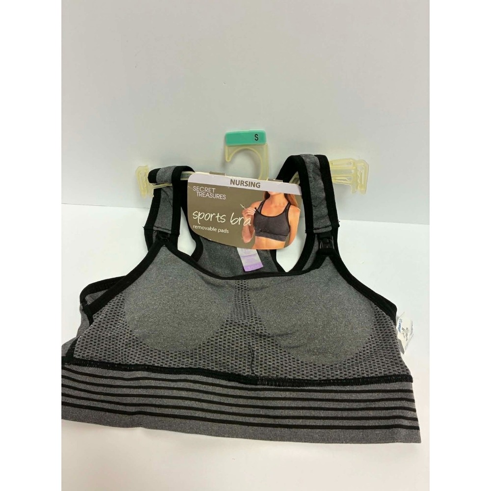 Secret Treasures Nursing Sports Bra Gray Heather Seamless Removable Pads Small